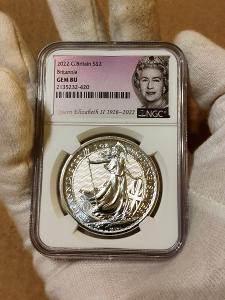 Luxusní stříbrná mince - Queen Elizabeth 1926 - 2022 - Certifikace NGC