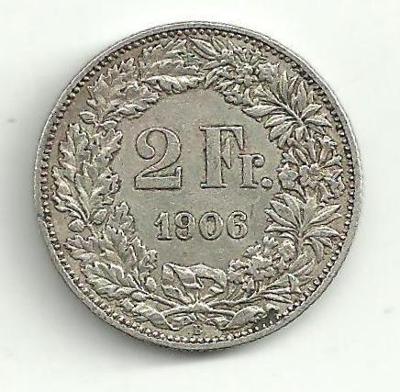 2 Frank Švýcarsko 1906 stříbro / nízký náklad