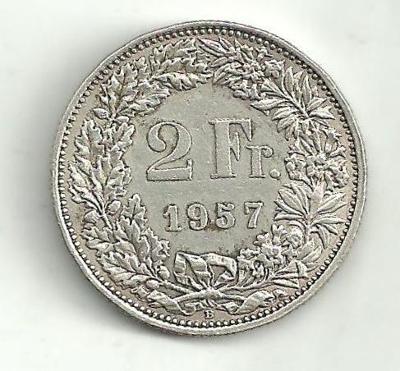 2 Frank Švýcarsko 1957 stříbro 