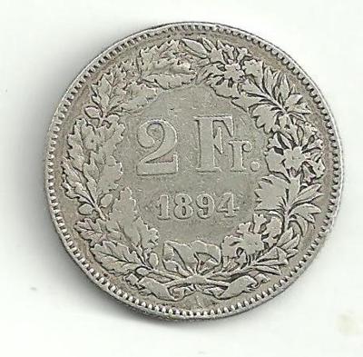 2 Frank Švýcarsko 1894 A  stříbro 