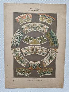 Starožitná litografie tabule návrh malba na keramiku atd vzorník 1893