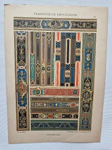 Starožitná litografie tabule návrh stropní malby Francie vzorník 1889