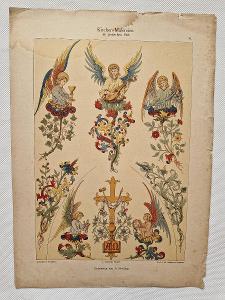 Starožitná litografie tabule návrh malba kostelů gotika vzorník 1893