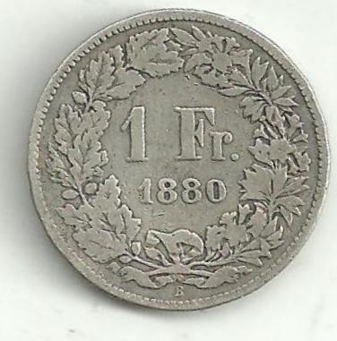 1 Frank Švýcarsko 1880 stříbro 