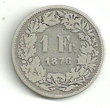 1 Frank Švýcarsko 1876  stříbro 