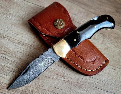 ✅kapesní Damaškový nůž BUFFALO 16,5cm ručně vyrobeno + kožené pouzdro