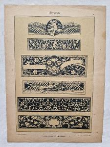 Starožitná litografie tabule návrh dekor obklady listely vzorník 1895