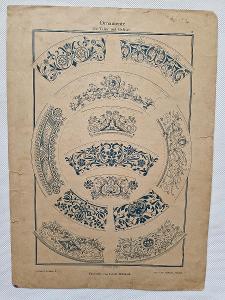 Starožitná litografie tabule návrh malba na porcelán vzorník 1893