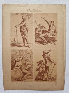 Starožitná litografie tabule figurální návrh Salvator Rosa vzorník