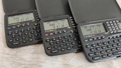 3x TEXAS INSTRUMENTS Pocket Mate 100 (2KB), 120 (10KB), 140 (34KB)