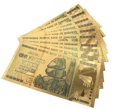 100 trlillion dollars Zimbabwe zlatá pamětní bankovka, 100 bilionů