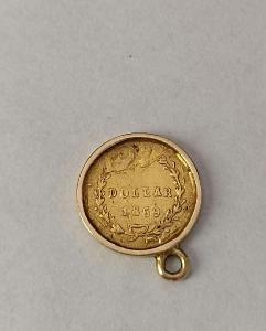 Zlatý dollar 1869 G ve 14K zlatém rámečku