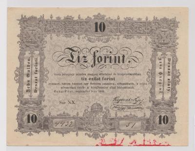 10 Forint 1848 (Kossuth) série NX. - velice pěkná (stav aUNC/1)!