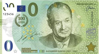 0 Euro bankovka Memoeuro Slovensko 2021 - Alexander Dubček