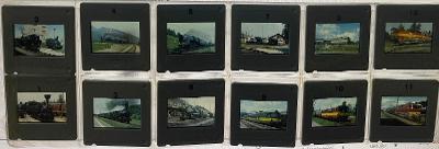 12 × diapozitiv železnice - lokomotivy v pouzdře