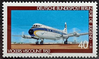 WEST BERLIN: MiNr.617 Vickers Viscount (1950) 40pf+20pf ** 1980