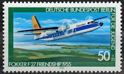 WEST BERLIN: MiNr.618 Fokker 27 Friendship (1955) 50pf+25pf ** 1980