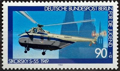 WEST BERLIN: MiNr.620 Sikorsky-55 (1949) 90pf+45pf ** 1980