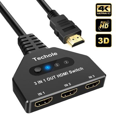 Techole manuální HDMI Switch/přepínač 4K,3 In 1 Out Podpora 4K 3D 108p