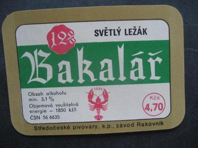 Pivní etiketa Bakalář nepoužitá od korunky