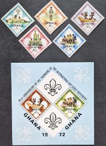 Ghana 1972, skauti, série 5ks známek + 1ks aršík