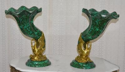 Zámecké vázy s labutí - porcelán + bronz - velké
