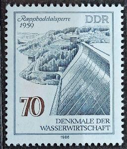 DDR: MiNr.2996 Rapphoden Hydro-Electric Dam (1959) 70pf ** 1986