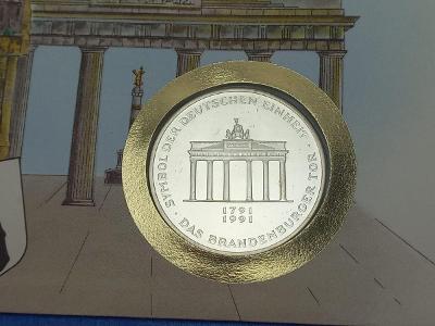 10 DM- r. 1991, 200 let Brandenburgská Brána , stříbrná mince Ag