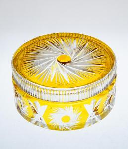 Celoplošne brúsená dóza z vrstveného ambrového skla - dekor VETRNÍK