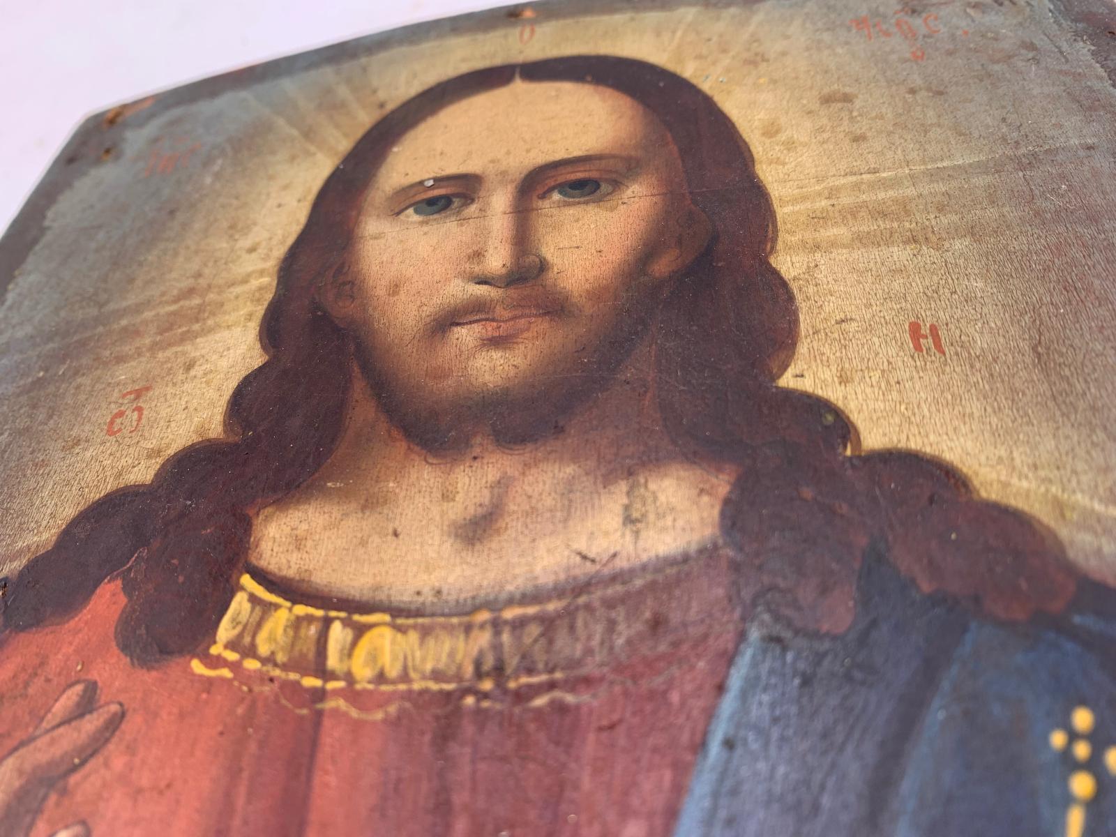 Ježíš Kristus - stará olejomalba ma dřevě - krásná ikona - signovaná - Umění