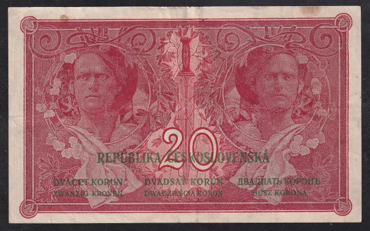 VZÁCNÁ 20 KORUNA 1919 -  KRÁSNÁ - Bankovky