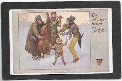 Nový rok, hudba, kapela,   ca 1910