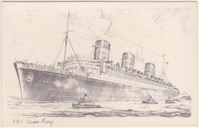 Amerika, Anglie, Cunard Line (zaoceánská loď RMS Queen Mary) 1937