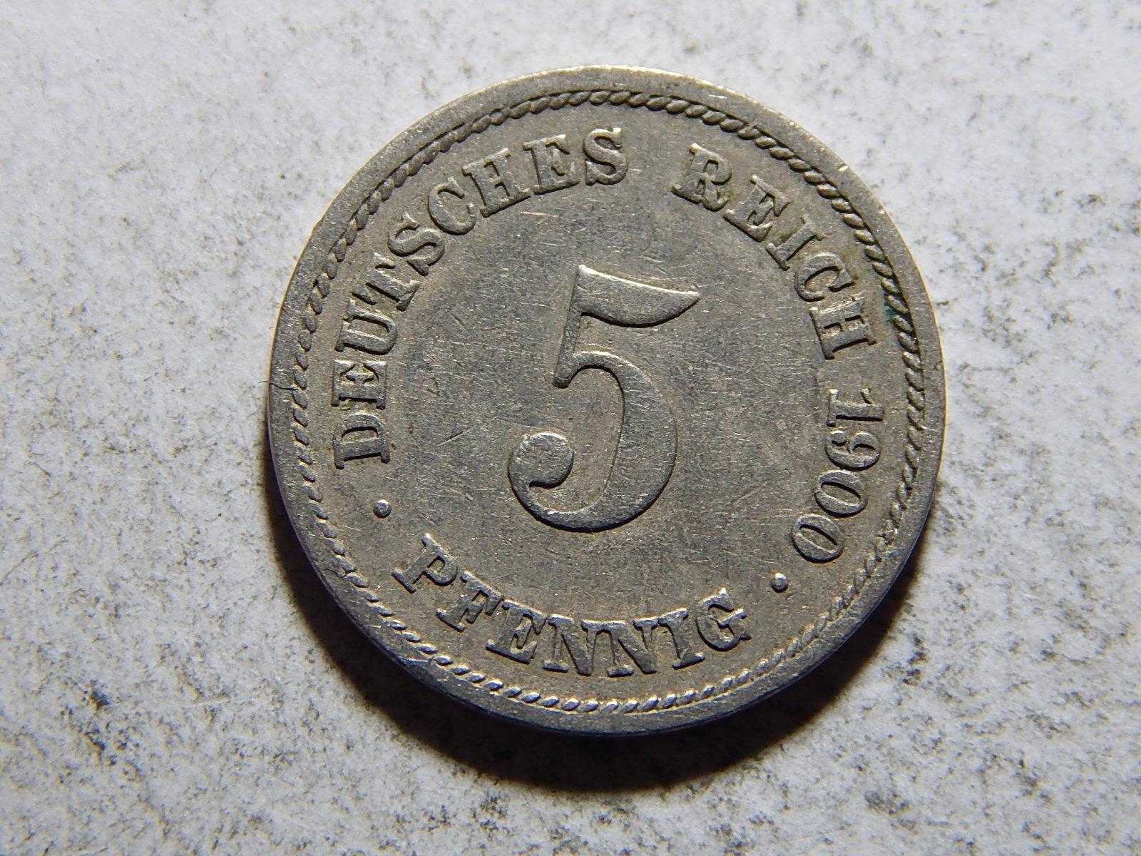 Nemecko Cisárstvo 5 Pfennig 1900 F XF č32932 - Numizmatika