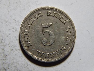 Německo Císařství 5 Pfennig 1908 D R XF č32968 