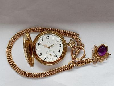DRUSUS tříplášťové silně zlacené pánské krásné hodinky s řetízkem