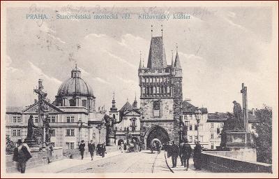 Praha (Prag) * Karlův most, lidé, věž, klášter, část města * M618