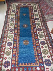 Výjimečný orientální kavkazský přírodní modrý koberec Tališ 315x140 cm
