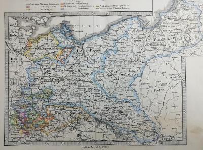Stará mapa SV Německo Prusko Slezsko Polsko Rusko 1840 Gotha