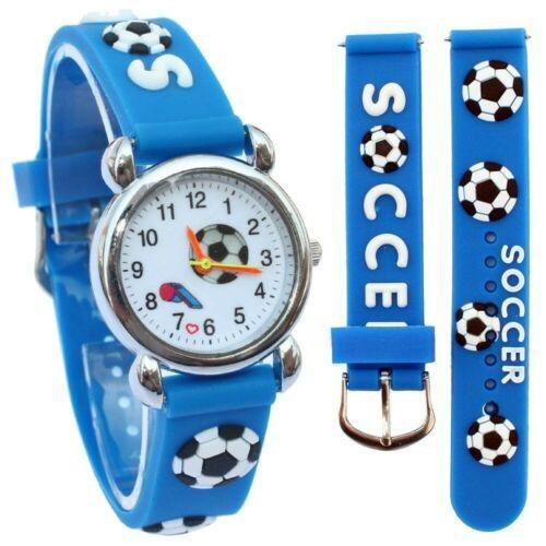 Detské, chlapčenské, silikónové hodinky s loptou - futbal (modré) - Šperky a hodinky