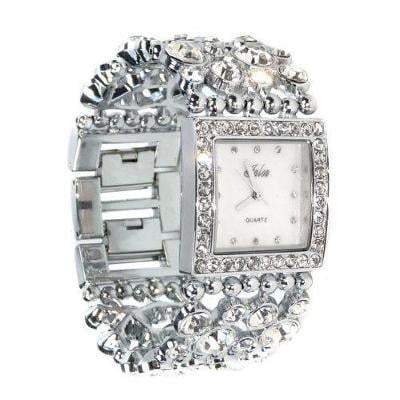 Luxusní dámské hodinky s krystaly stříbrné
