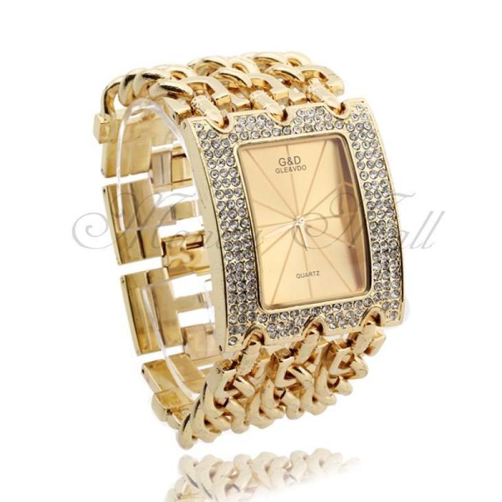 Luxusní zlaté dámské hodinky s krystaly a atraktivním opaskem - Šperky a hodinky
