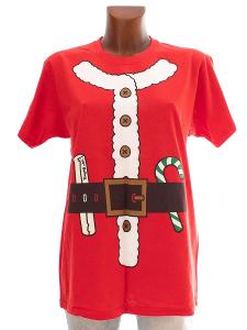 L/XL Červené vánoční bavlněné tričko Santa