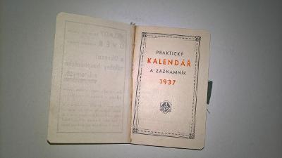 XXIII./17 Mini kapesní kalendář poznámkový 1937