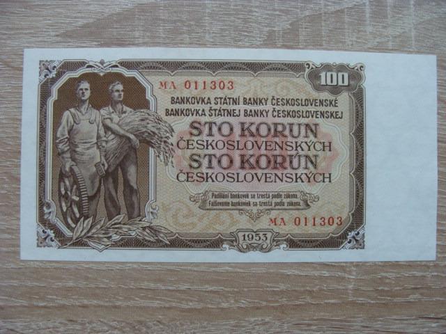 100 Kčs 1953 MA 011303 UNC, originál foto, TOP bankovka z mojej zbierky - Bankovky