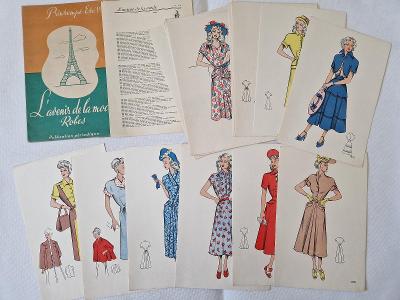 Starý modní vzorník Pařížská móda šaty 1949 40léta studio Solár Žilina