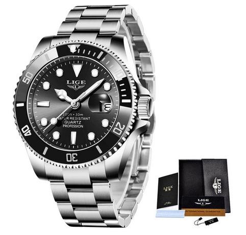 celonerezové pánske hodinky LIGE Quartz, nové, čierny číselník - Šperky a hodinky