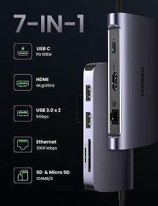Ugreen 7 in 1 Multiport Adapter HDMI 4K, LAN, PD 100W PC 1700 Kč!!!