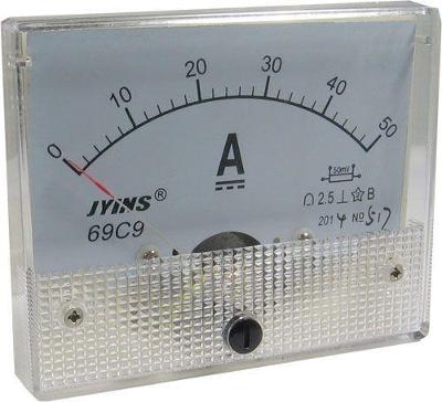 Analogový panelový ampérmetr 69C9 50A DC (50mV), včetně bočníku