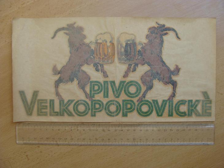 Pivo Velkopopovické,  starý reklamní potisk L. Schuck Praha - Pivní etikety